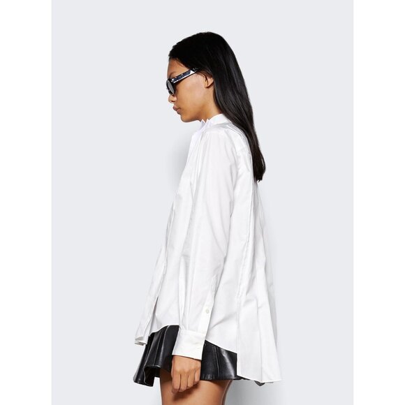 SACAI White Poplin Asymmetrical Tuxedo Collar Pleated Oversized Shirt 1 - Picture 3 of 12